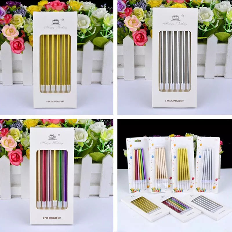 6pcs Metal Chrome Gold Silver Birthday Candles DIY Colorful Cake Decors Wedding Baby Shower Supplies Party Cake Candles Topper