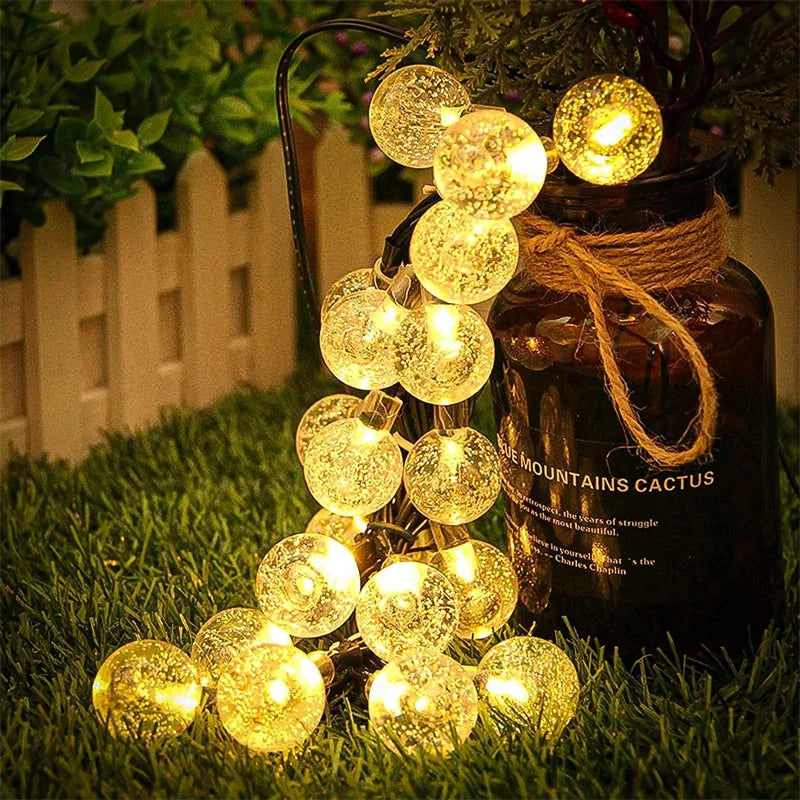 Solar String Lights Outdoor Waterproof Globe Garland Solar Powered Patio Light Decorative with 8 Lighting Modes For Garden Yard