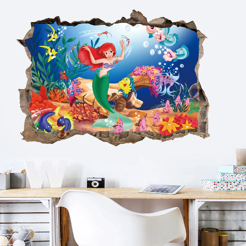 3D Mermaid Princess Underwater Scenery Porthole Wall Stickers For Girls Room Decoration Mural Art Diy Home Decals Kids Gift