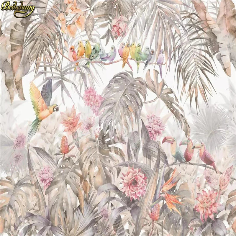 Custom American idyllic rain forest parrot tortoise tree leaf mural wallpapers for living room wallpaper bedroom Wall stickers