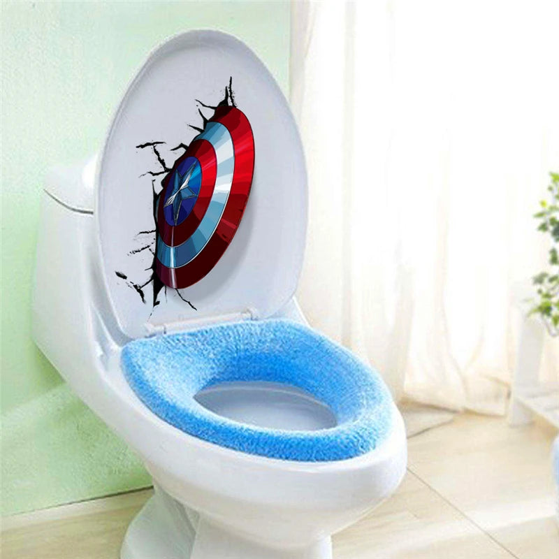 3D Vivid Captain America's Shield Through Wall Stickers Kids Rooms Toilet Decor The Avengers Wall Decals Art PVC Mural Posters