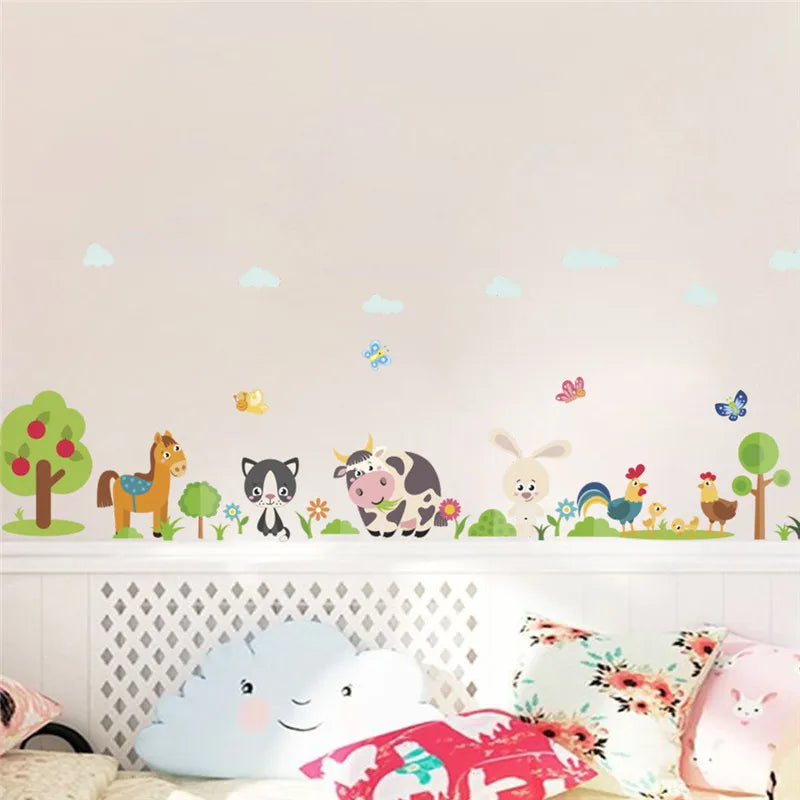 Lovely Animals Farm Wall Stickers Home Decoration Kids Room Bedroom Cow Horse Pig Chicken Mural Art Diy Pvc Wall Decal