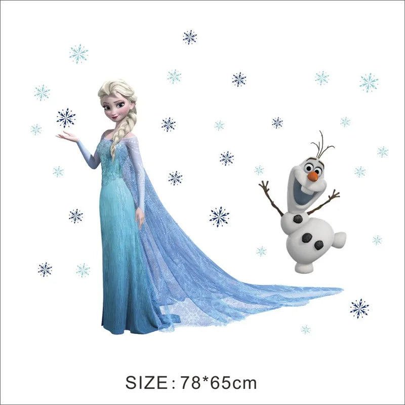 Lovely Olaf Elsa Queen Snowflakes Frozen Wall Stickers For Kids Room Decoration Cartoon Home Decals Anime Mural Art Movie Poster