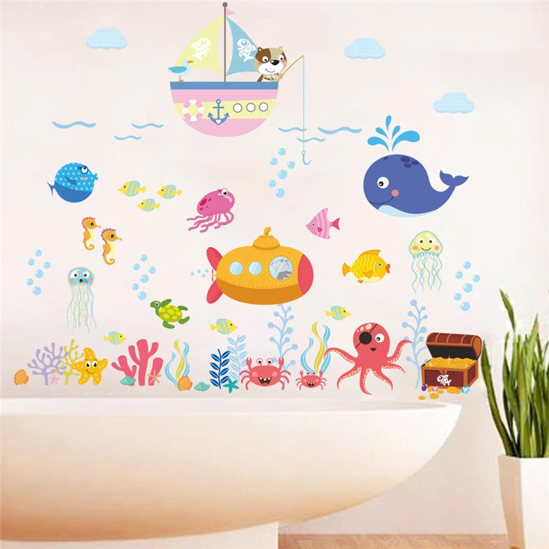 underwater fish bubble wall stickers for kids rooms bathroom bedroom home decor cartoon animals wall decals diy mural art