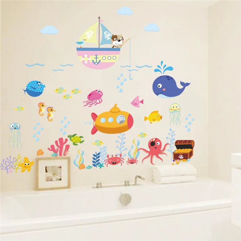 underwater fish bubble wall stickers for kids rooms bathroom bedroom home decor cartoon animals wall decals diy mural art