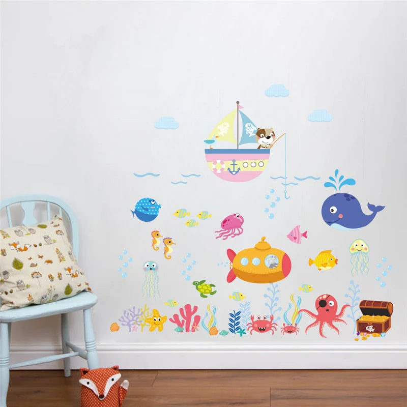 underwater fish bubble wall stickers for kids rooms bathroom bedroom home decor cartoon animals wall decals diy mural art