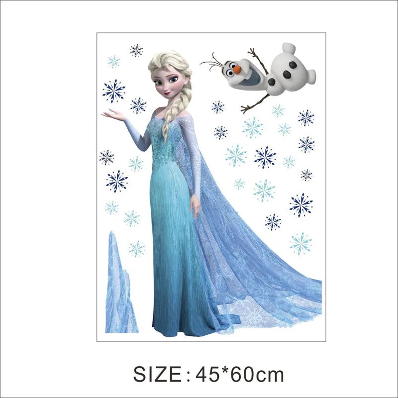 Lovely Olaf Elsa Queen Snowflakes Frozen Wall Stickers For Kids Room Decoration Cartoon Home Decals Anime Mural Art Movie Poster