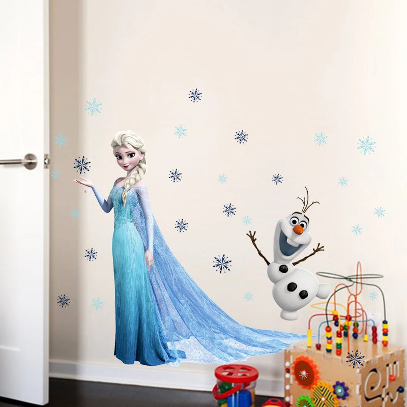 Cartoon Disney Frozen Princess Wall Stickers For Kids Rooms Nursery Home Decor Elsa Anna Wall Decals Pvc Mural Art Diy Posters