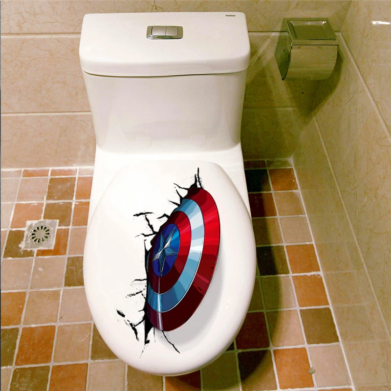 3D Vivid Captain America's Shield Through Wall Stickers Kids Rooms Toilet Decor The Avengers Wall Decals Art PVC Mural Posters