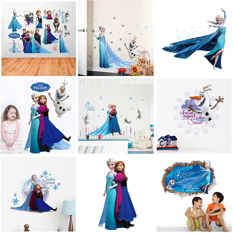 Cartoon Disney Frozen Princess Wall Stickers For Kids Rooms Nursery Home Decor Elsa Anna Wall Decals Pvc Mural Art Diy Posters