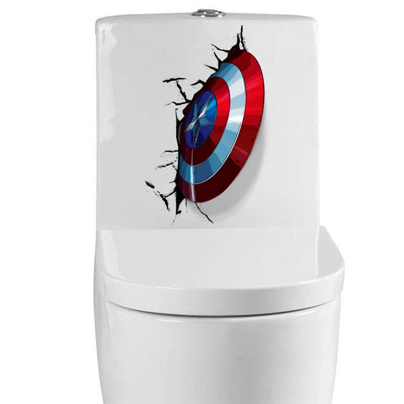 3D Vivid Captain America's Shield Through Wall Stickers Kids Rooms Toilet Decor The Avengers Wall Decals Art PVC Mural Posters