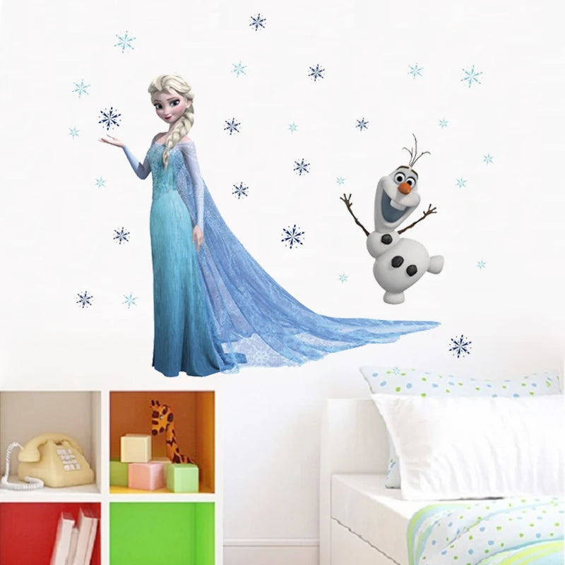 Lovely Olaf Elsa Queen Snowflakes Frozen Wall Stickers For Kids Room Decoration Cartoon Home Decals Anime Mural Art Movie Poster