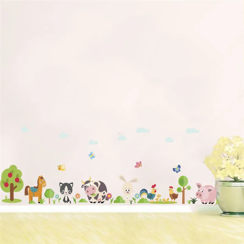 Lovely Animals Farm Wall Stickers Home Decoration Kids Room Bedroom Cow Horse Pig Chicken Mural Art Diy Pvc Wall Decal