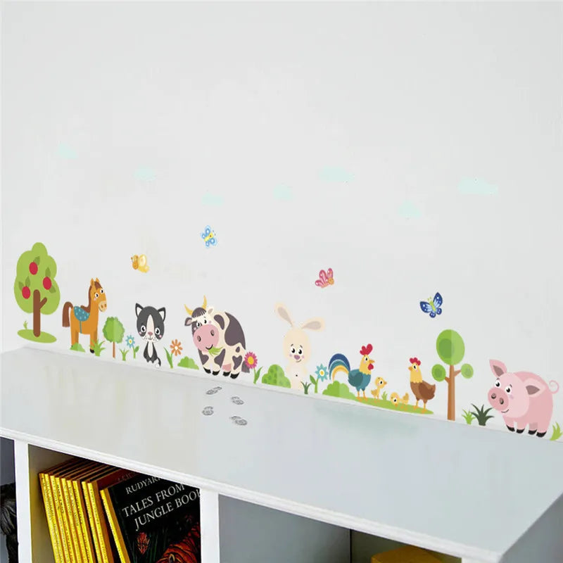 Lovely Animals Farm Wall Stickers Home Decoration Kids Room Bedroom Cow Horse Pig Chicken Mural Art Diy Pvc Wall Decal