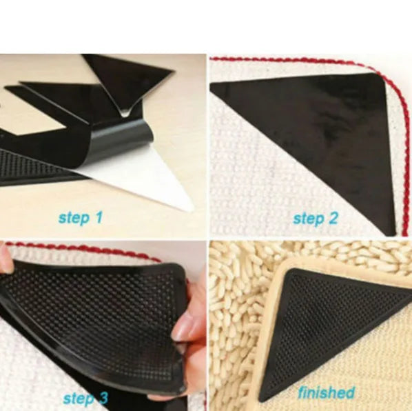 4pcs Home Floor Rug Carpet Mat Grippers Non Slip Anti Skid Sticker Reusable Washable Silicone Grip Sticker for Living Room