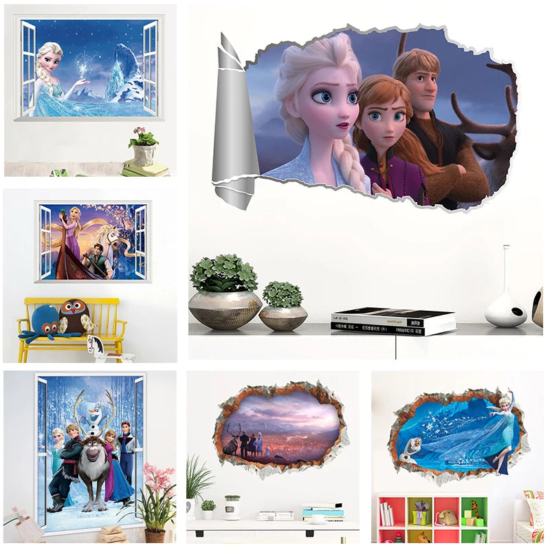 Cartoon Disney Frozen Princess Wall Stickers For Kids Rooms Nursery Home Decor Elsa Anna Wall Decals Pvc Mural Art Diy Posters