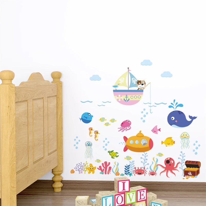 underwater fish bubble wall stickers for kids rooms bathroom bedroom home decor cartoon animals wall decals diy mural art