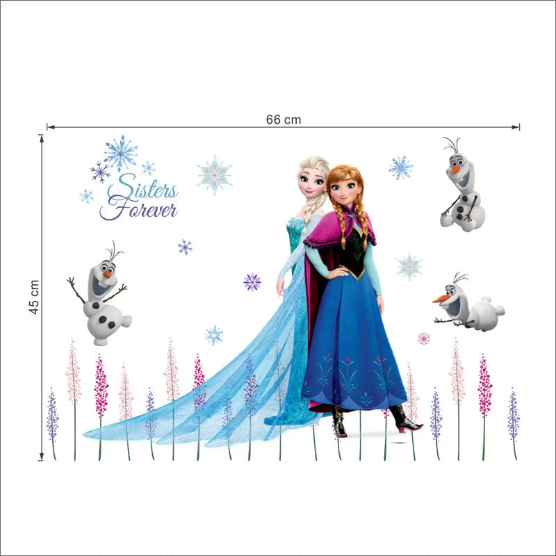 Cute Olaf Elsa Queen Anna Princess Anime Wall Stickers Kids Room Baseboard Home Decoration Cartoon Mural Art Frozen Movie Poster