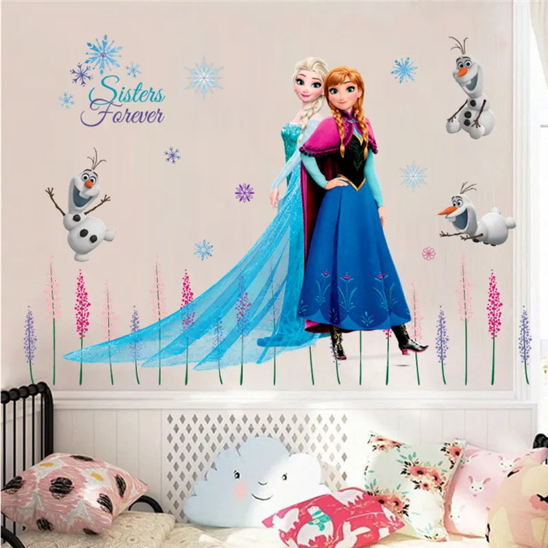 Cute Olaf Elsa Queen Anna Princess Anime Wall Stickers Kids Room Baseboard Home Decoration Cartoon Mural Art Frozen Movie Poster