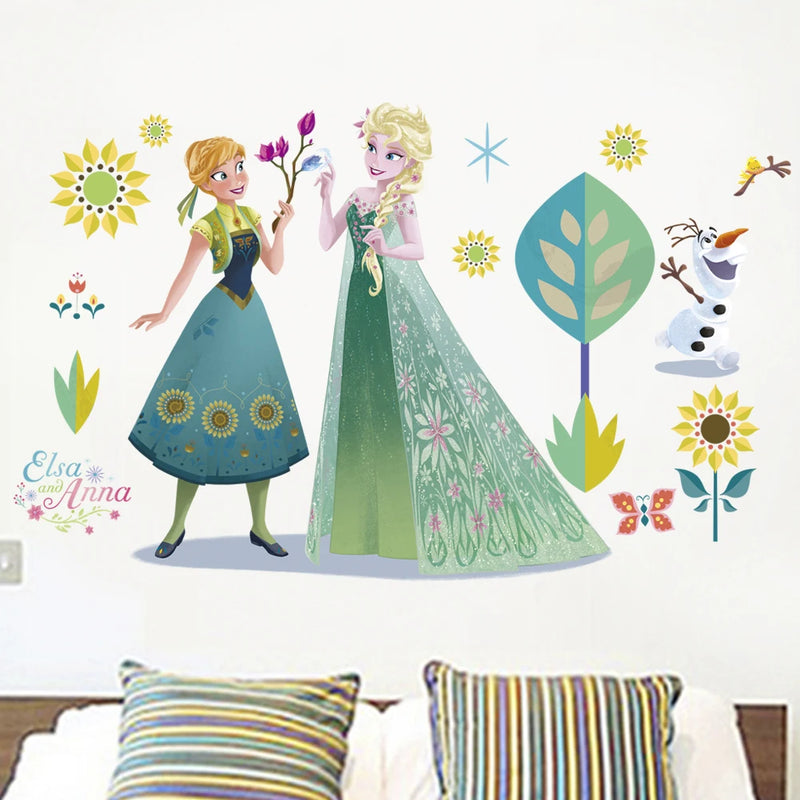 Cartoon Disney Frozen Princess Wall Stickers For Kids Rooms Nursery Home Decor Elsa Anna Wall Decals Pvc Mural Art Diy Posters