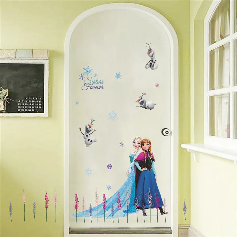 Cute Olaf Elsa Queen Anna Princess Anime Wall Stickers Kids Room Baseboard Home Decoration Cartoon Mural Art Frozen Movie Poster