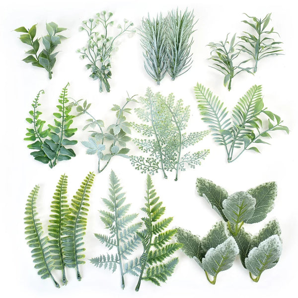 10Pcs Artificial Green Leaves Plants Wedding Decorative Flowers Wreaths Christmas Decor for Home Plastic Accessory Scrapbooking