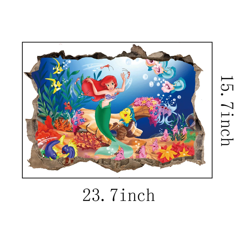 3D Mermaid Princess Underwater Scenery Porthole Wall Stickers For Girls Room Decoration Mural Art Diy Home Decals Kids Gift