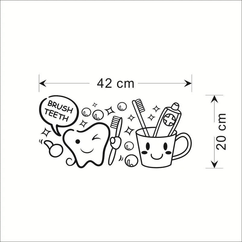 Cute modern lovely cost price Brush Teeth cute home decor wall stickers kids bathroom washroom laundry room waterproof mural art