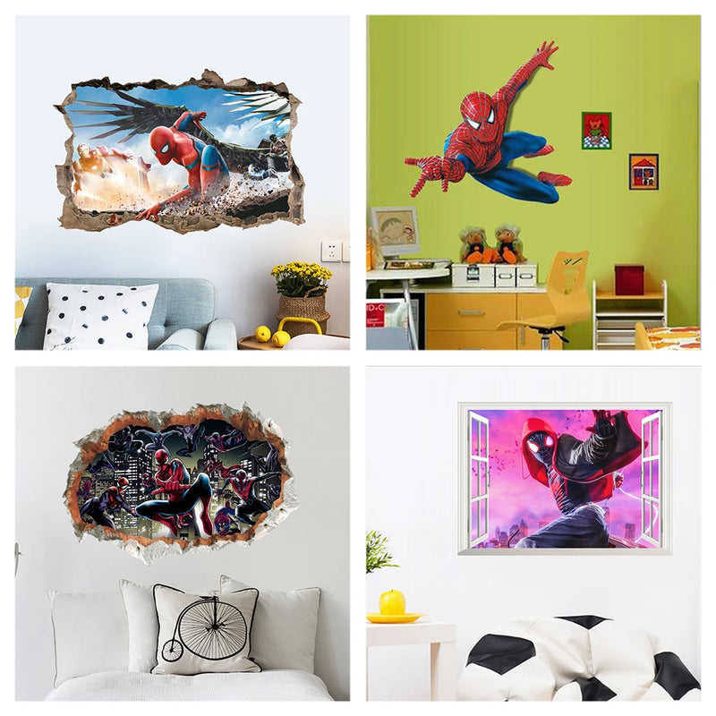 Spiderman Theme Wall Stickers For Kids Room Home Decoration 3d Cartoon Super Hero Mural Art Boys Decals Diy Anime Movie Posters