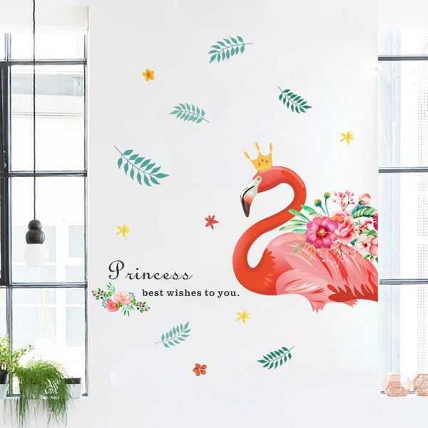 Tropical Tree Leaves flower Butterfly Flamingo Wall Stickers DIY Plant Wall Decals for Living Room Bedroom Home Decor Sticker