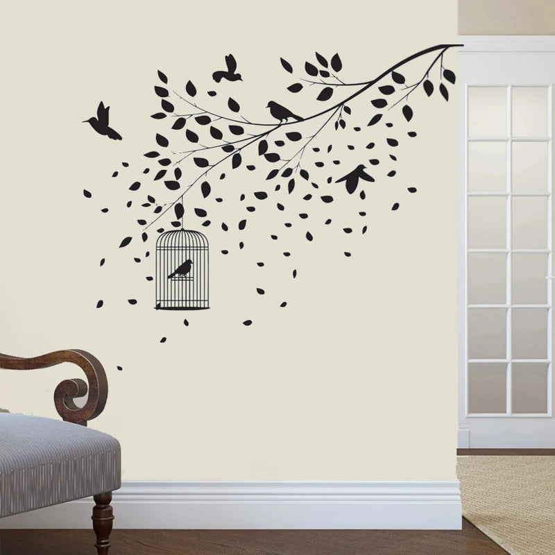 Tree Wall Decal Sticker Bedroom tree of life roots birds flying away home decor Leaves falling Wallpaper