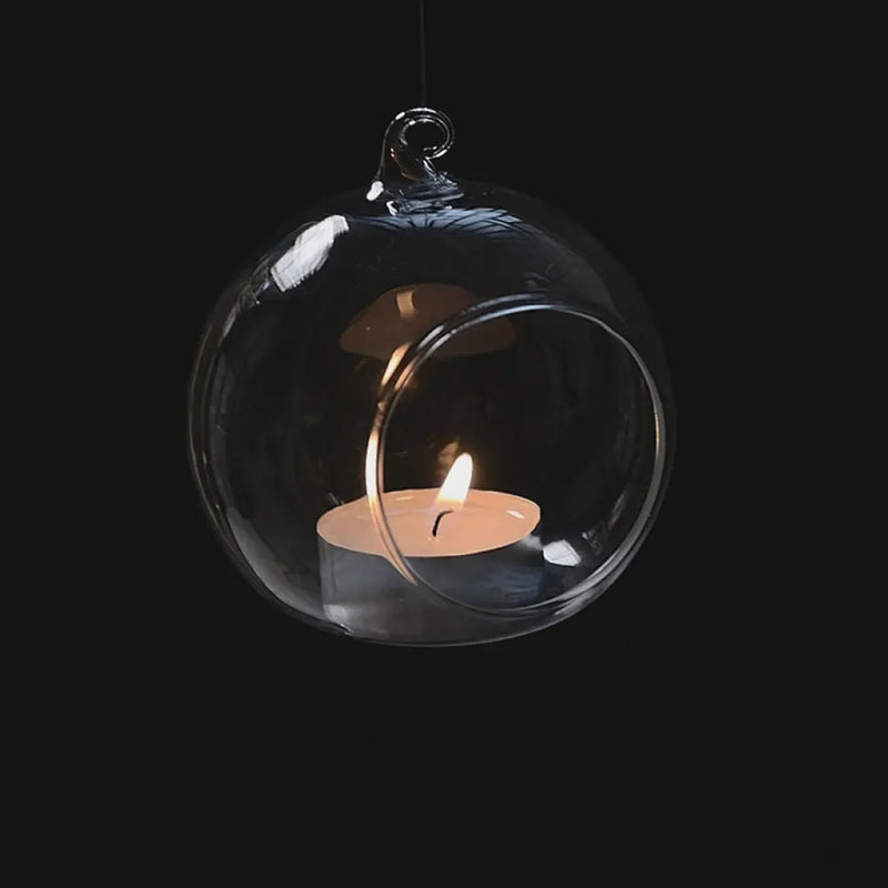 6/8/10/12Cm Clear Glass Round Hanging Candle Tea Light Holder Candlestick Home  Globe Shape Glass Candlestick Tea Light Holder