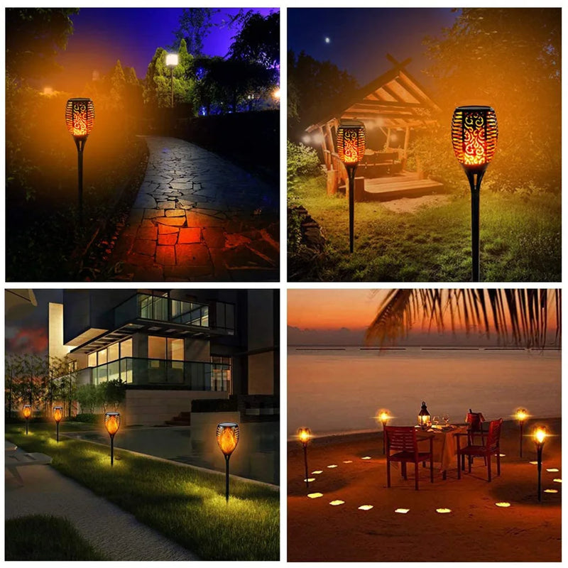 33/96 LED Outdoor Solar Flame Lamp Torch Light Safety Waterproof Light Flicker Lights For Terrace Garden Decor Automatic On Dusk