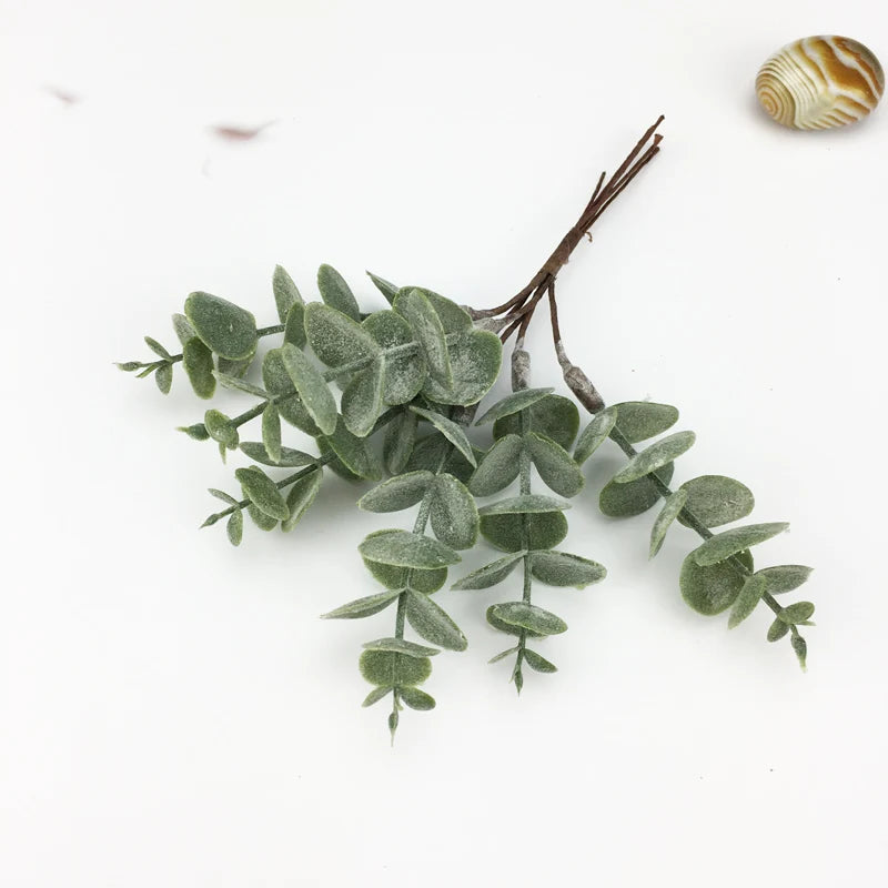 Artificial plastic plants eucalyptus leaf for diy wedding decorative flowers needlework brooch home decor christmas garland