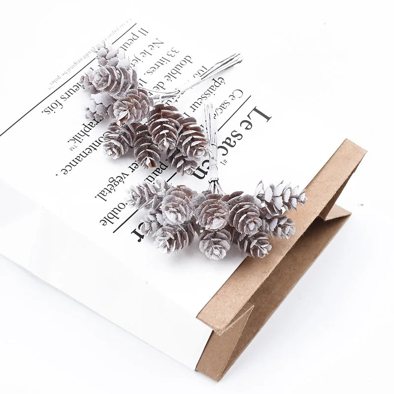 10pcs Artificial Pine Cone Fake Plants Diy Gifts Box Stamen Vases for Christmas Home Decor Wedding Bridal Accessories Clearance