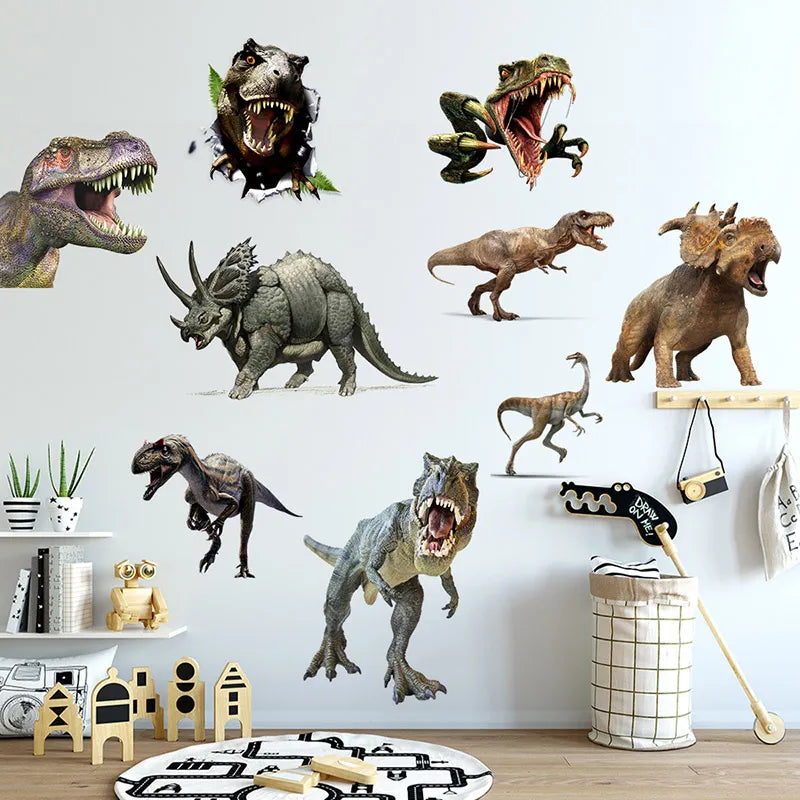 Various Dinosaur Wall Stickers Boy Kids room Wall Decor Tyrannosaurus PVC Wall Decals Removable Art Murals for Home Decoration