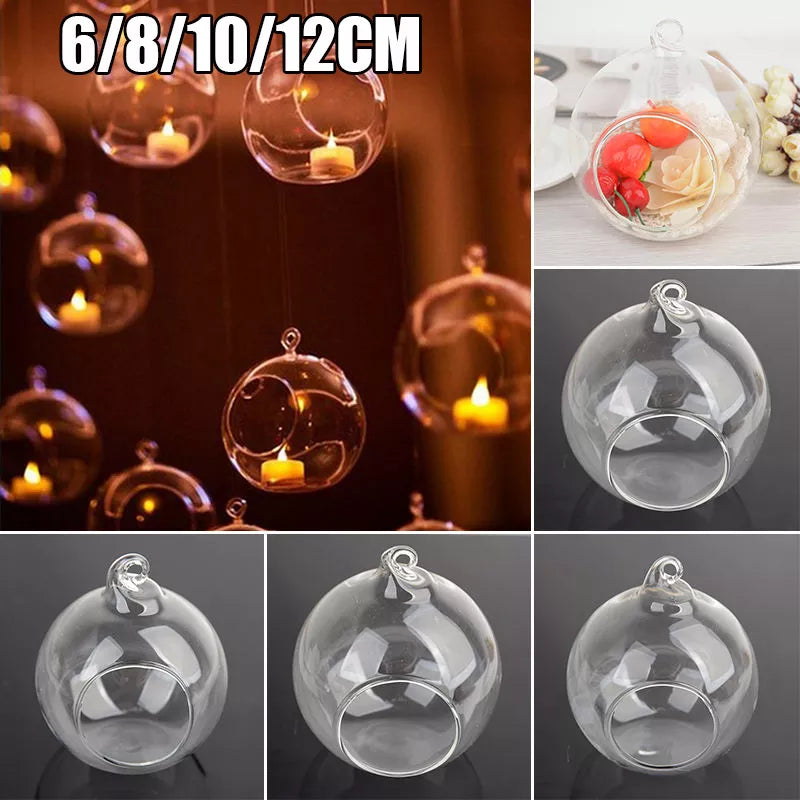 6/8/10/12Cm Clear Glass Round Hanging Candle Tea Light Holder Candlestick Home  Globe Shape Glass Candlestick Tea Light Holder