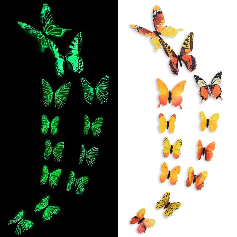 12pcs/lot Luminous Butterfly 3D Wall Sticker Colorful Butterflies Glowing Wall Decal Stickers DIY Bedroom Living Room Home Decor