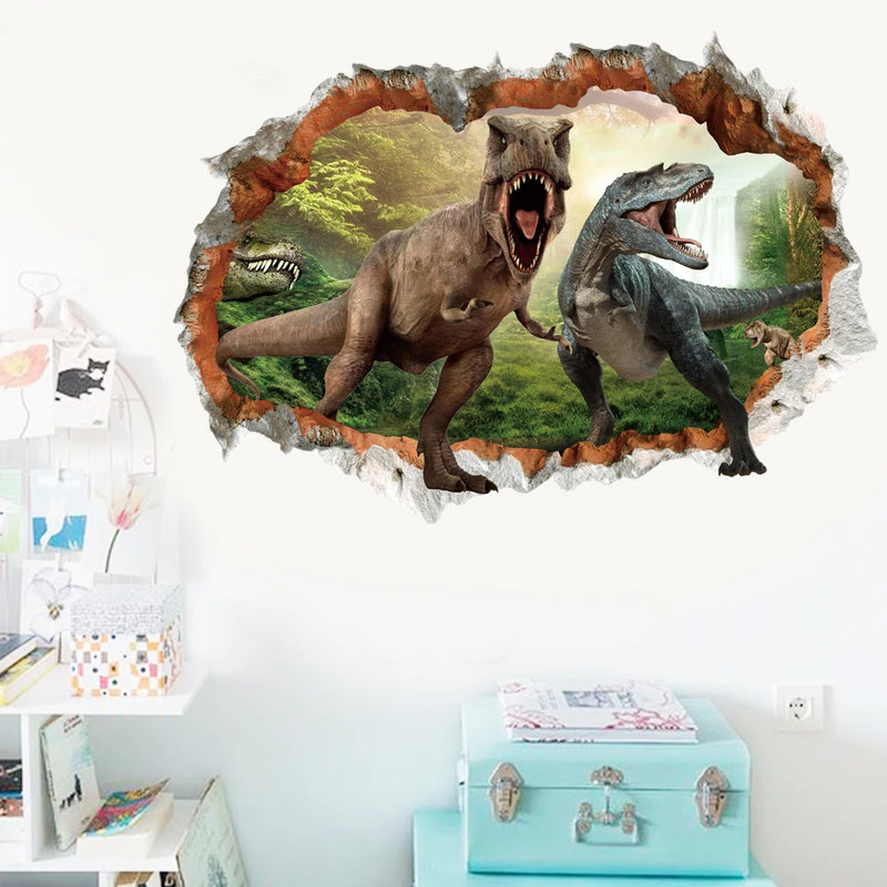 Tyrannosaurus Rex Dinosaur Animals Wall Stickers For kids Rooms Bedroom Home Decor 3d vivid Wall Decals pvc Mural Art Poster