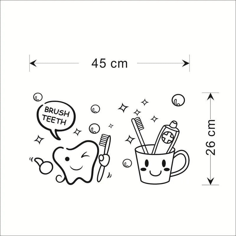 Cute modern lovely cost price Brush Teeth cute home decor wall stickers kids bathroom washroom laundry room waterproof mural art