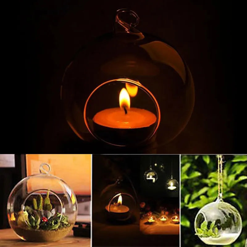 6/8/10/12Cm Clear Glass Round Hanging Candle Tea Light Holder Candlestick Home  Globe Shape Glass Candlestick Tea Light Holder