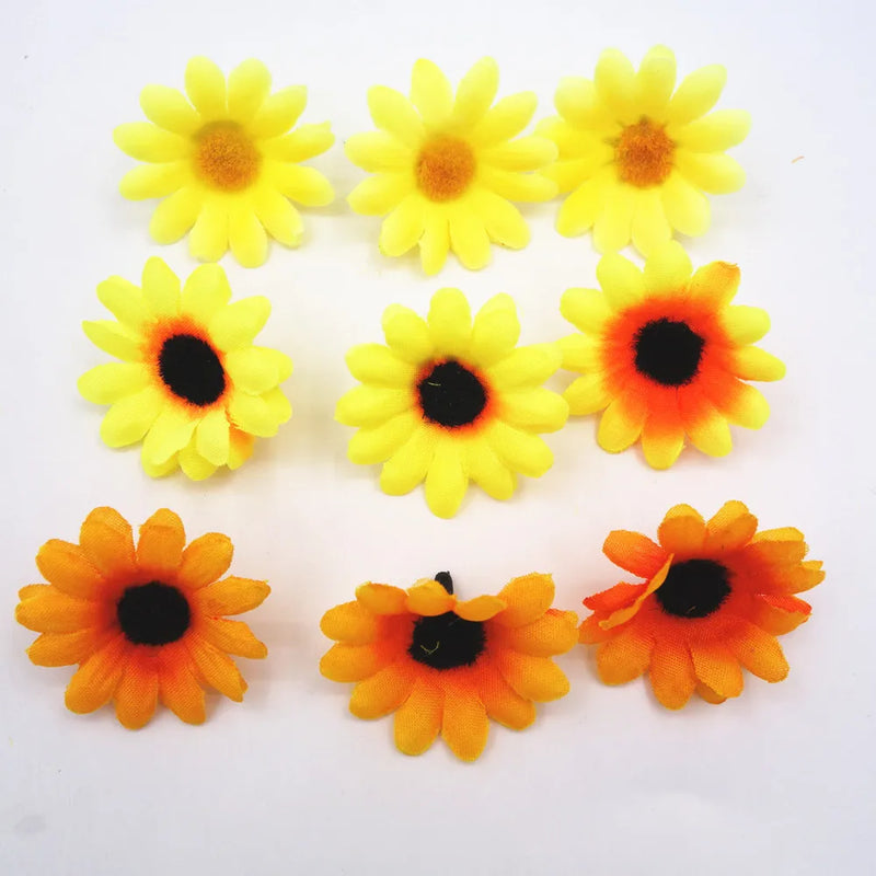 50pcs Artificial Sunflower Head Family Room Desk Vase Fake Plant Decor Wedding Party Decoration Wreath Gift DIIY Craft Supplies