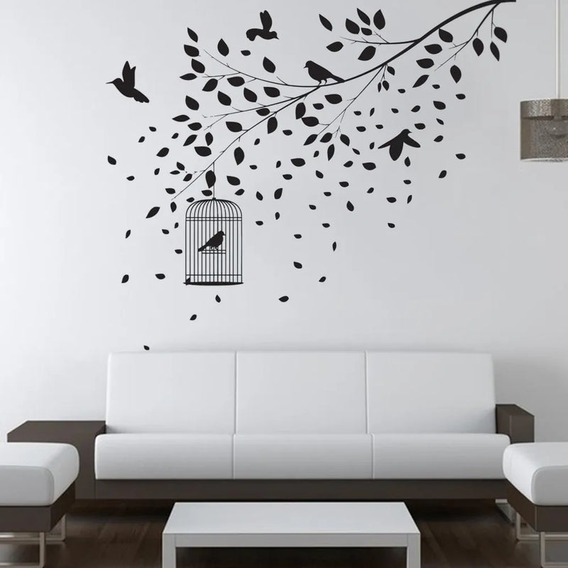 Tree Wall Decal Sticker Bedroom tree of life roots birds flying away home decor Leaves falling Wallpaper