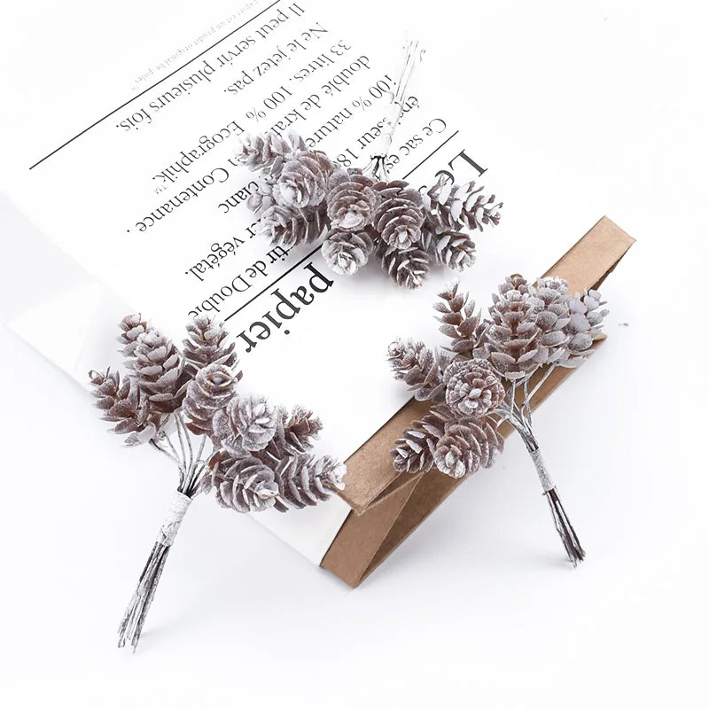 10pcs Artificial Pine Cone Fake Plants Diy Gifts Box Stamen Vases for Christmas Home Decor Wedding Bridal Accessories Clearance