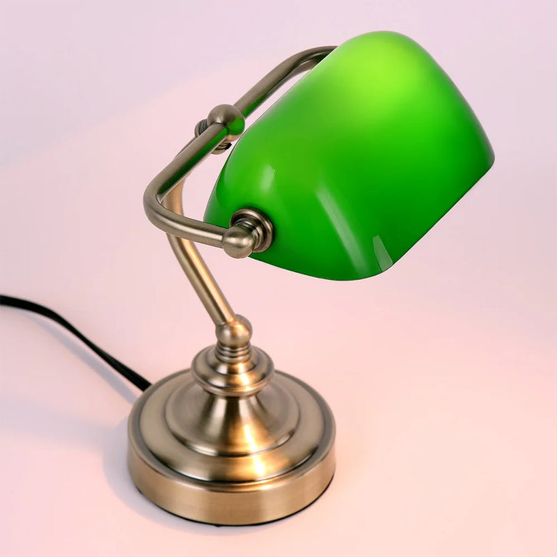 Retro G9 Mini Green Glass Lampshade Table Lamp Classic Banker Bedside Office Library Room Living Room Restaurant Cafe Desk Light