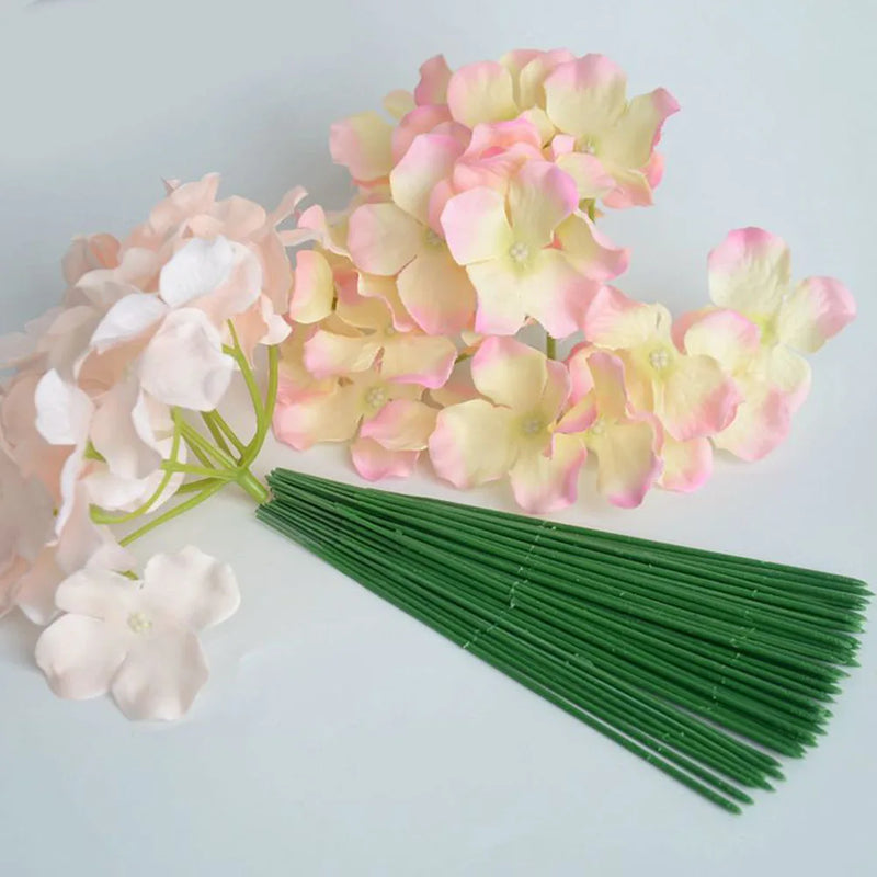 100 Pcs Artificial Potted Stem Plastic Gardening Flower Rod Plant Wire Bouquet Wrap Flower Stick Florist Craft Decor 17cm/25cm