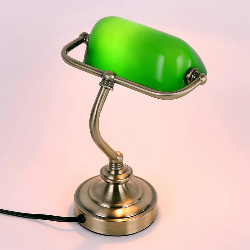 Retro G9 Mini Green Glass Lampshade Table Lamp Classic Banker Bedside Office Library Room Living Room Restaurant Cafe Desk Light