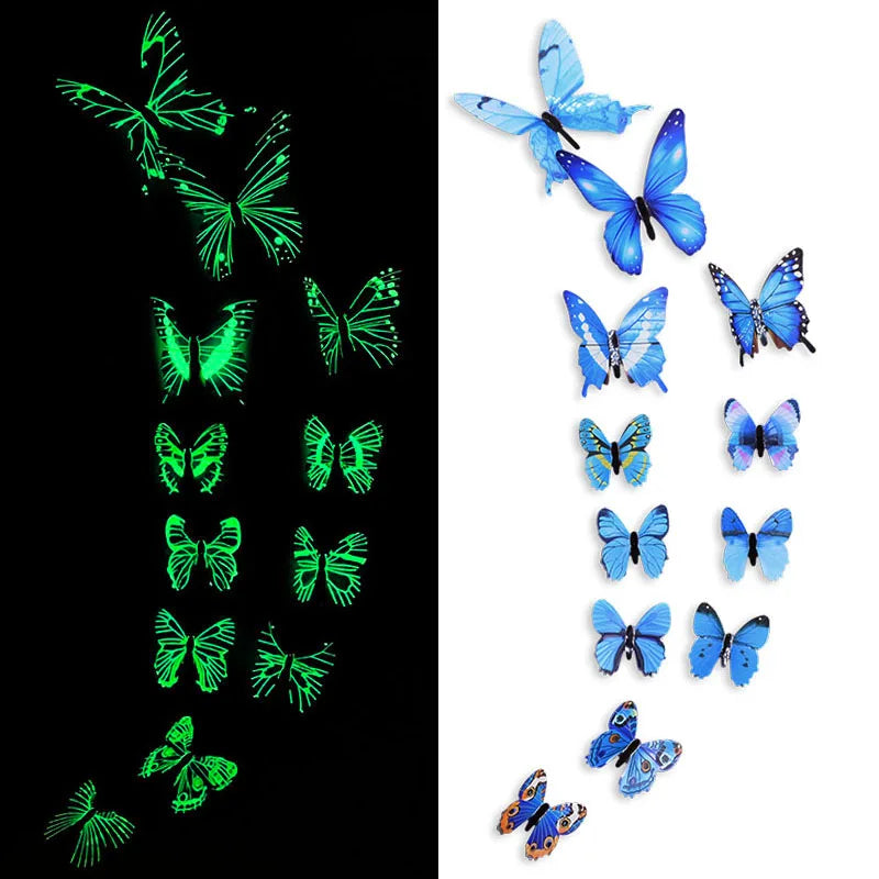 12pcs/lot Luminous Butterfly 3D Wall Sticker Colorful Butterflies Glowing Wall Decal Stickers DIY Bedroom Living Room Home Decor