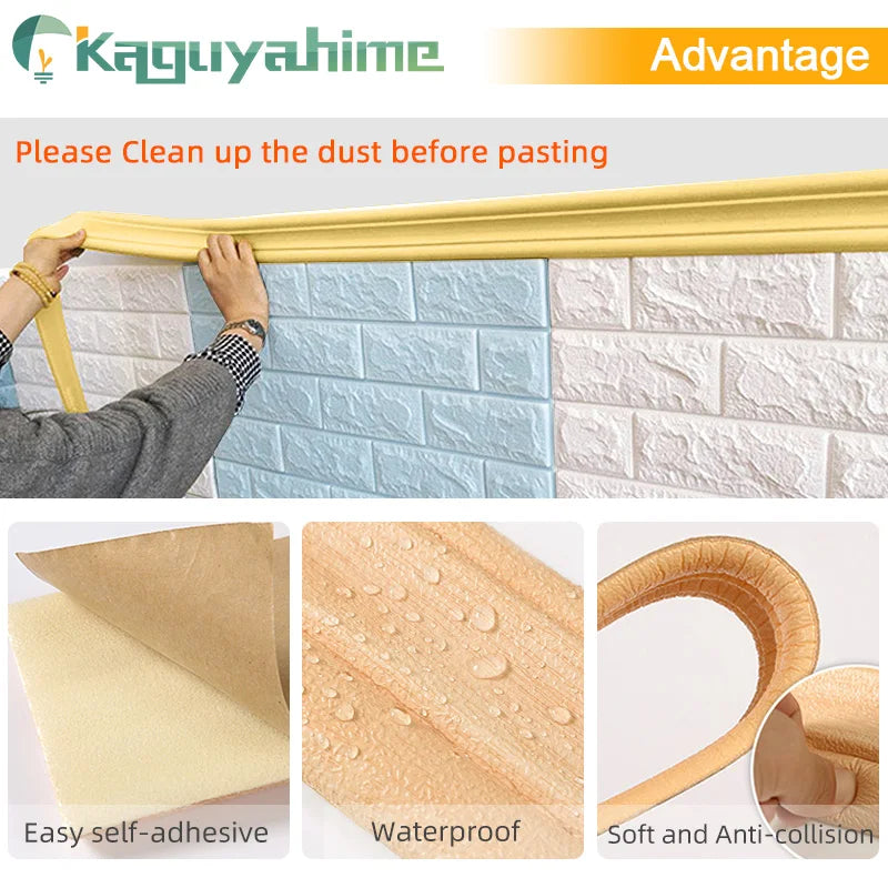 Kaguyahime 3D Foam Wall Waist Line 230cm Decor Wall Sticker Waterproof Self-adhesive Border Top Corner Line DIY Wall Edge Strip