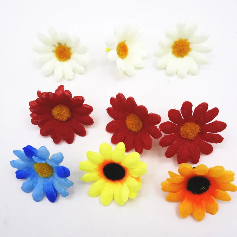 50pcs Artificial Sunflower Head Family Room Desk Vase Fake Plant Decor Wedding Party Decoration Wreath Gift DIIY Craft Supplies